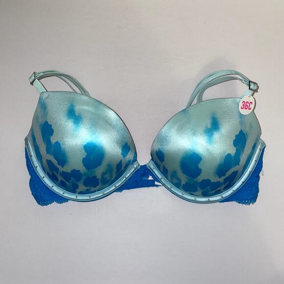PINK Victoria's Secret Other - Victoria's Secret PINK Heartbreaker Plunge Push Up Bra Womens 36C Blue Animal